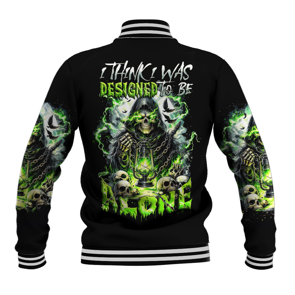 Reaper Skull Baseball Jacket I Think I Was Designed To Be Alone - Wonder Print Shop