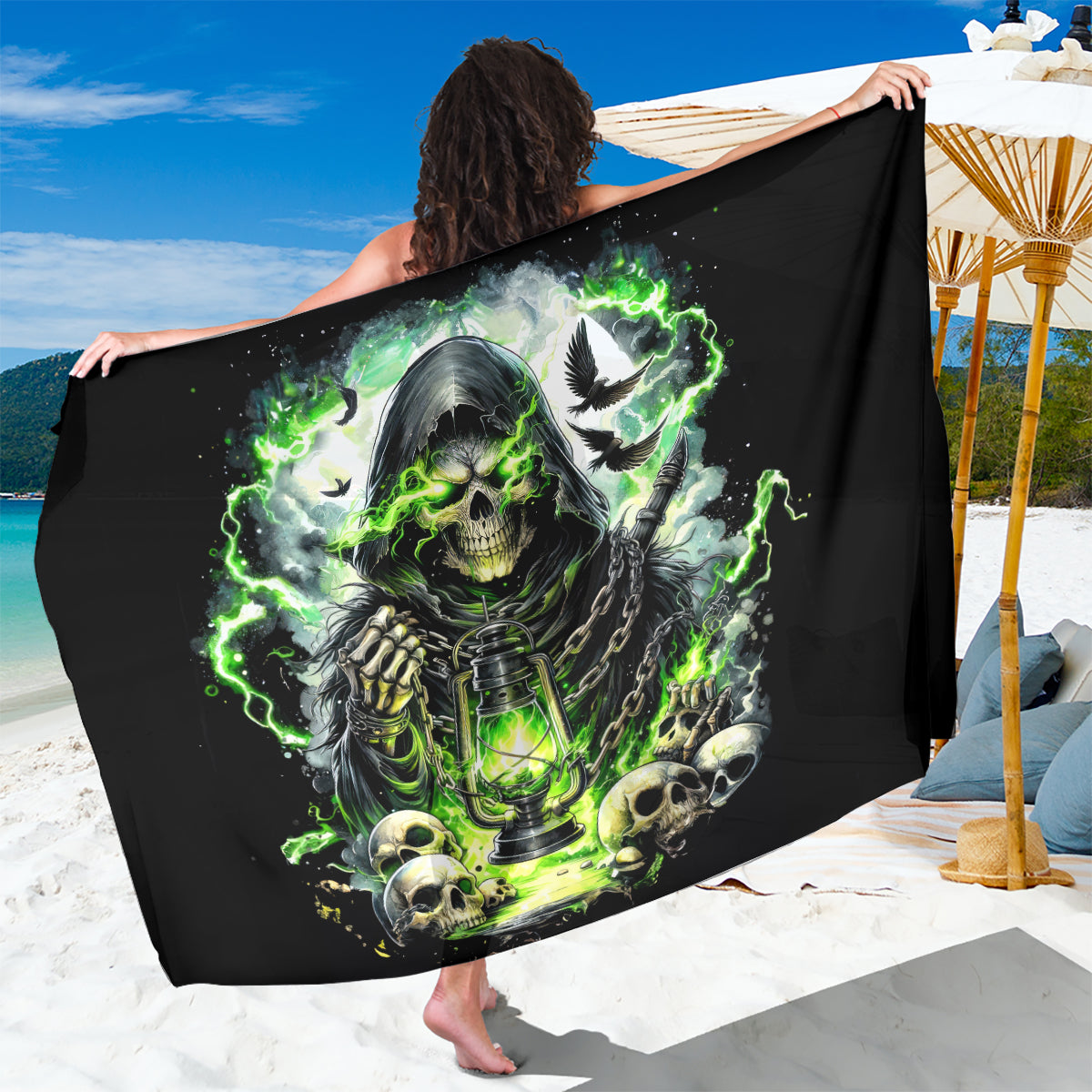 Reaper Skull Sarong I Think I Was Designed To Be Alone - Wonder Print Shop