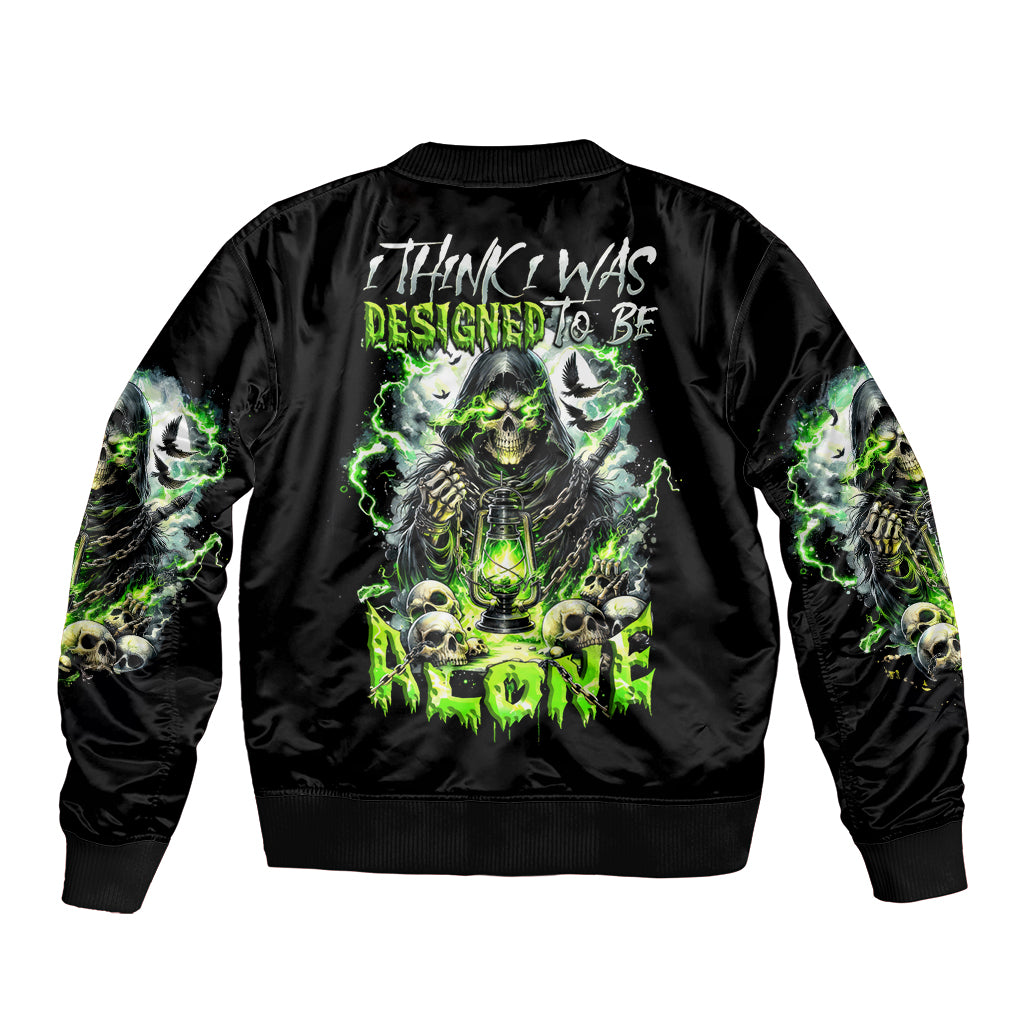 Reaper Skull Sleeve Zip Bomber Jacket I Think I Was Designed To Be Alone