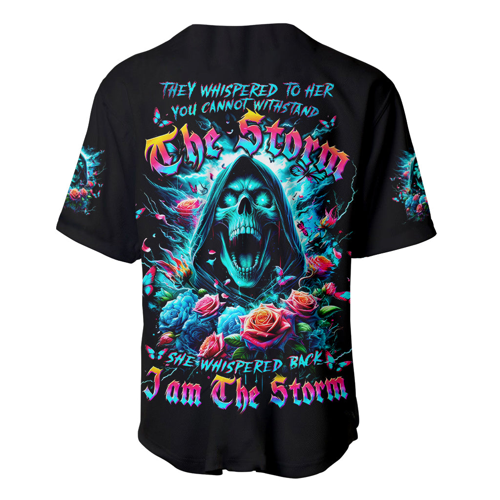 Rose Skull Baseball Jersey She Whispered Back Iam The Storm - Wonder Print Shop