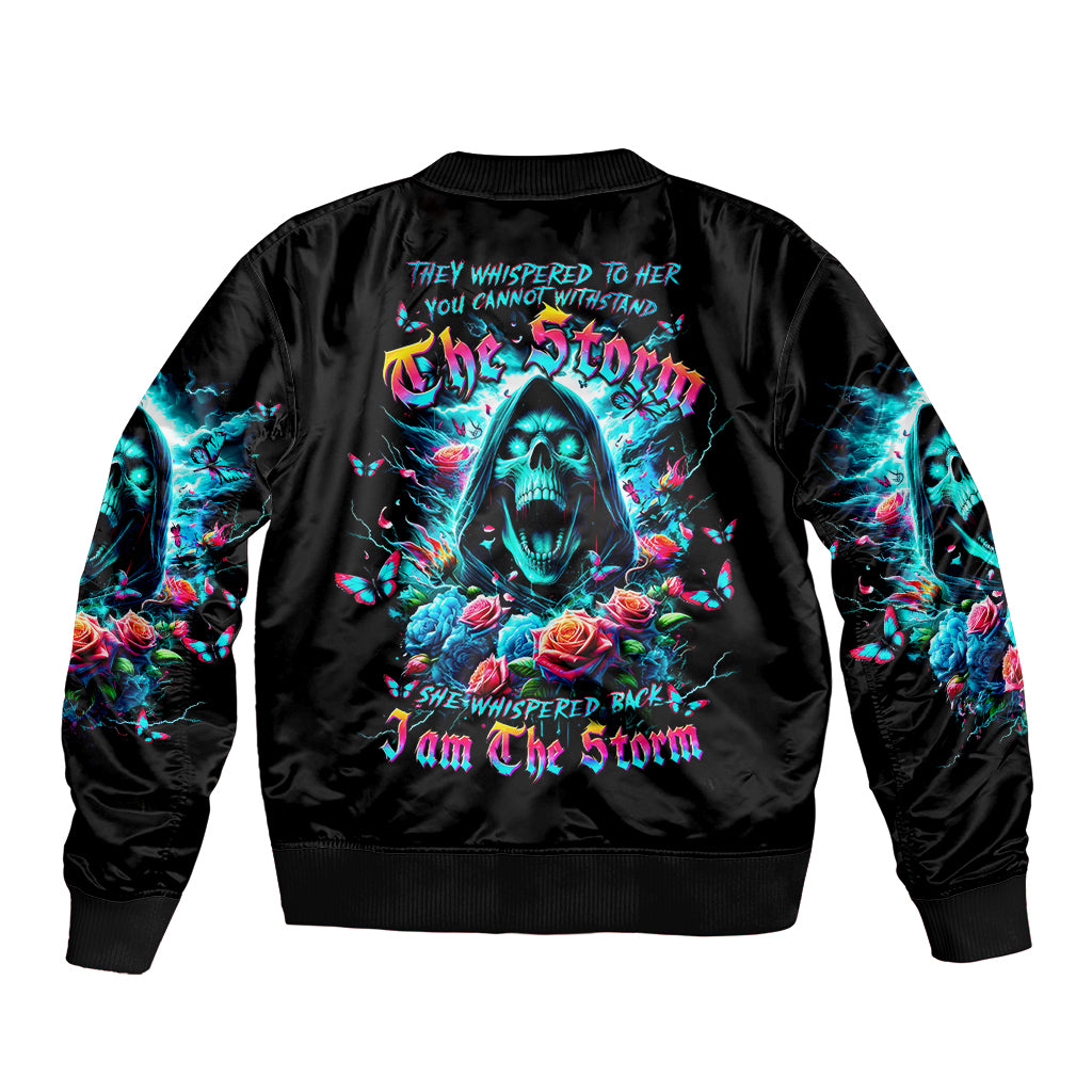 Rose Skull Bomber Jacket She Whispered Back Iam The Storm - Wonder Print Shop