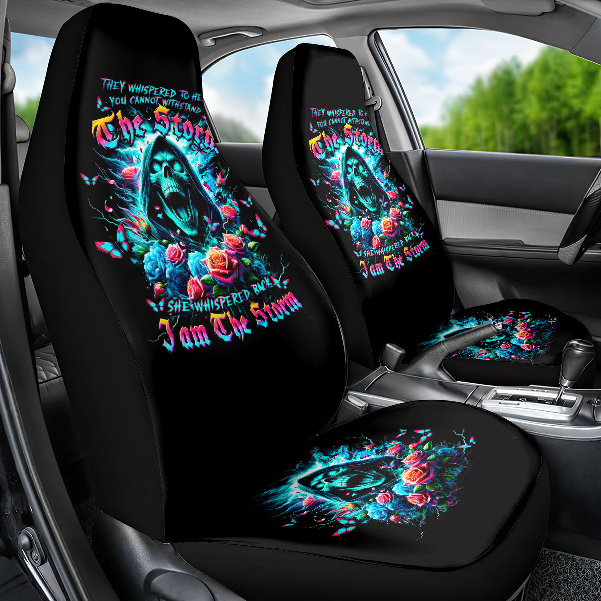 Rose Skull Car Seat Cover She Whispered Back Iam The Storm - Wonder Print Shop