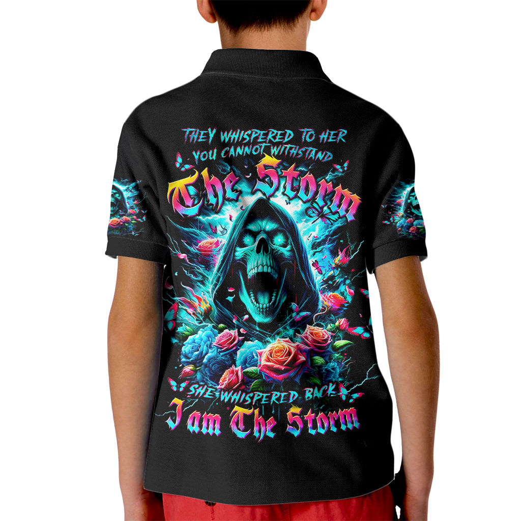 Rose Skull Kid Polo Shirt She Whispered Back Iam The Storm - Wonder Print Shop