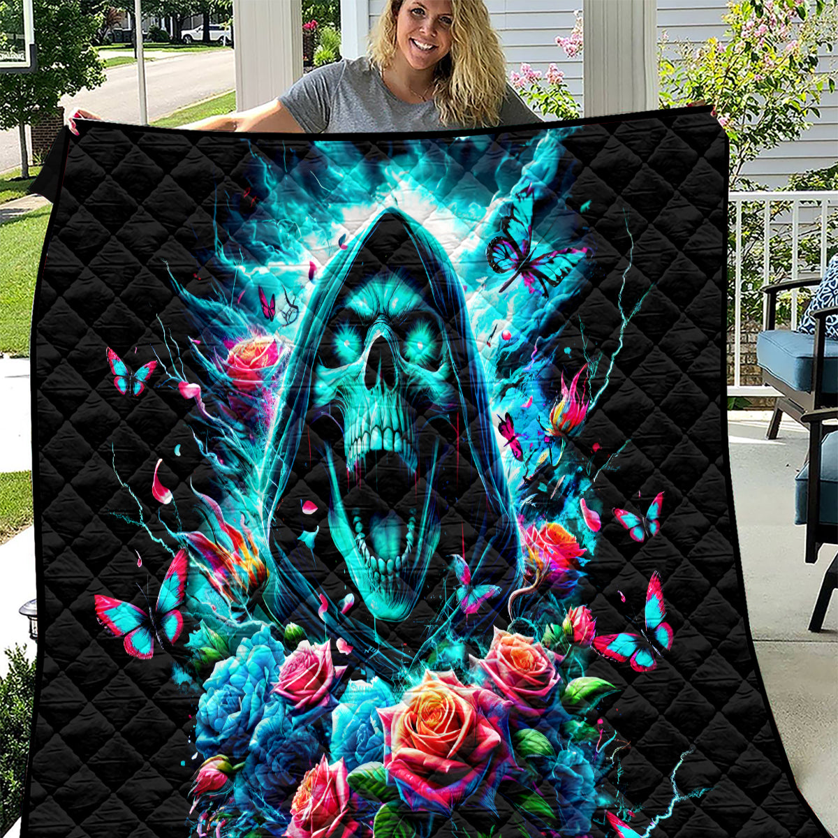 Rose Skull Quilt She Whispered Back Iam The Storm