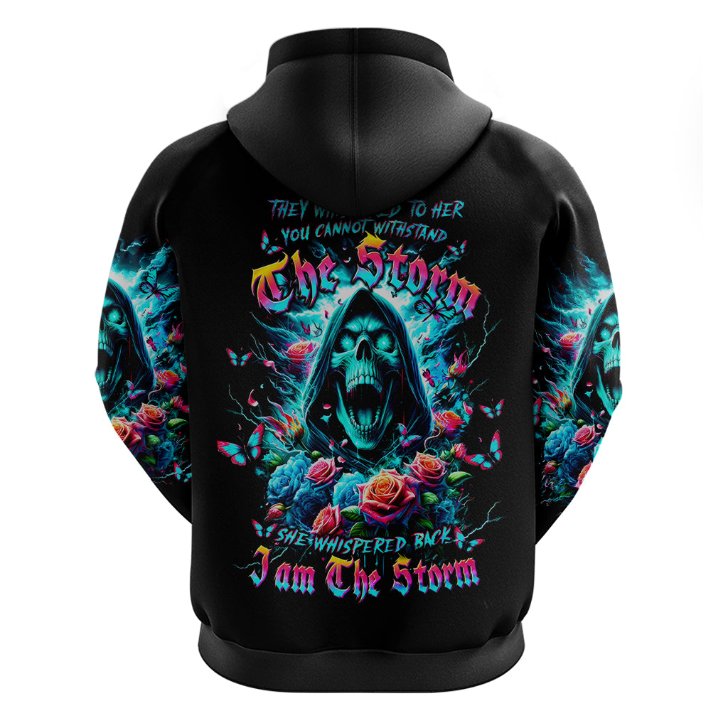 Rose Skull Zip Hoodie She Whispered Back Iam The Storm - Wonder Print Shop