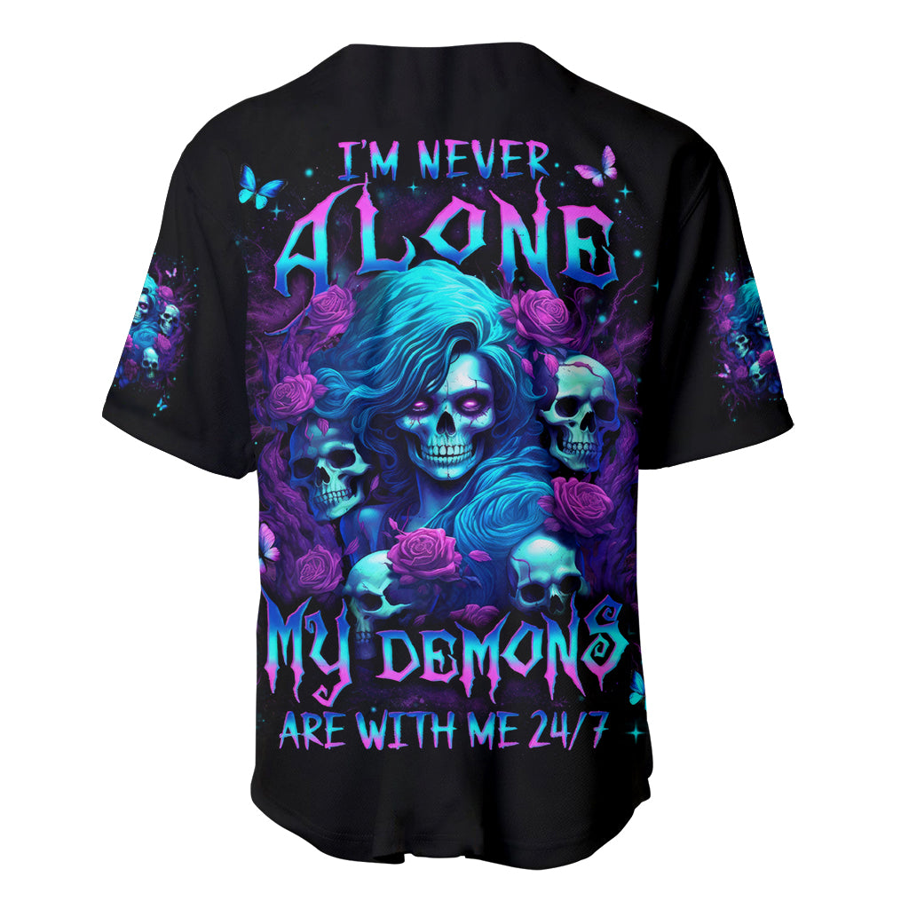 Rose Skull Baseball Jersey I'm Never Alone My Demon Are With Me 24/7 - Wonder Print Shop