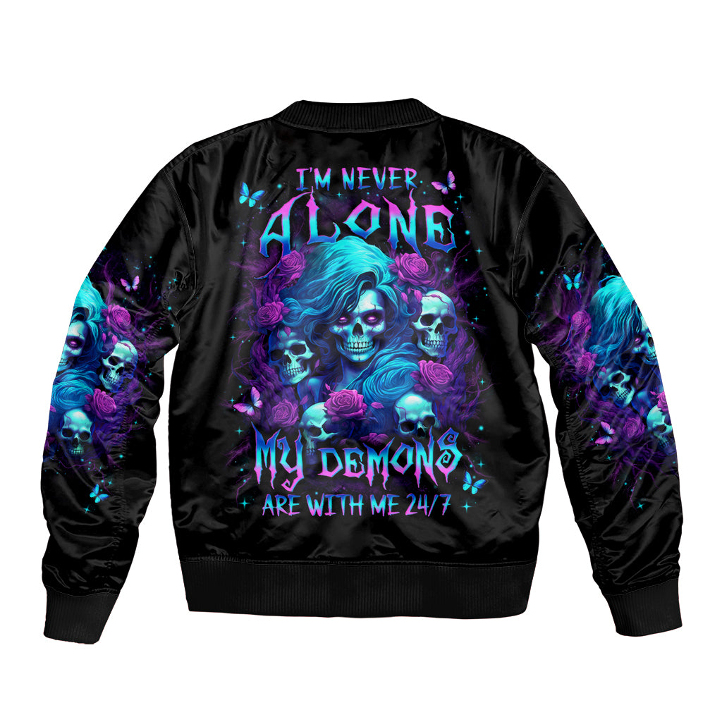 Rose Skull Bomber Jacket I'm Never Alone My Demon Are With Me 24/7 - Wonder Print Shop