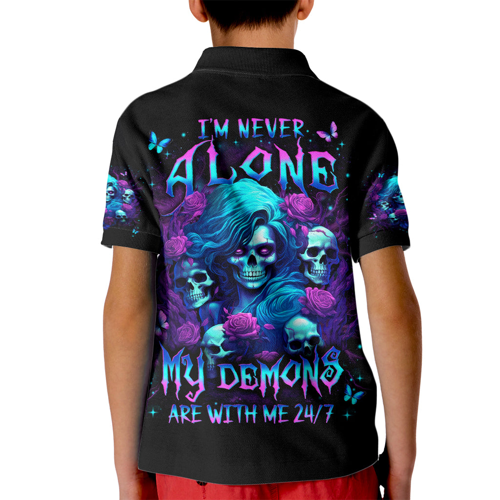 Rose Skull Kid Polo Shirt I'm Never Alone My Demon Are With Me 24/7 - Wonder Print Shop