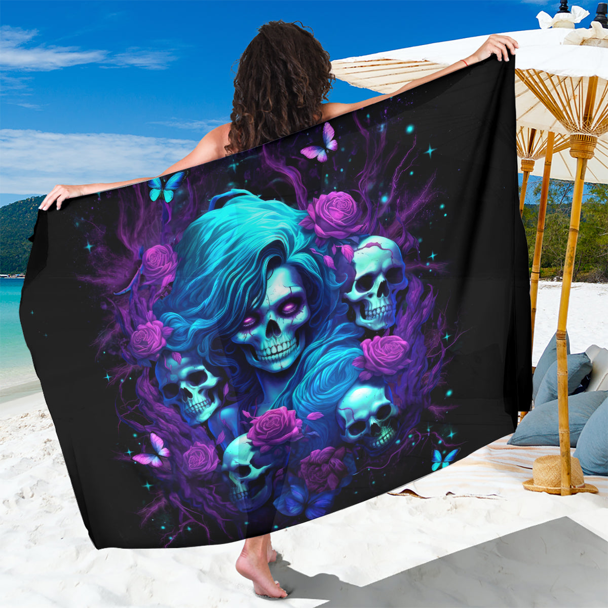 Rose Skull Sarong I'm Never Alone My Demon Are With Me 24/7 - Wonder Print Shop