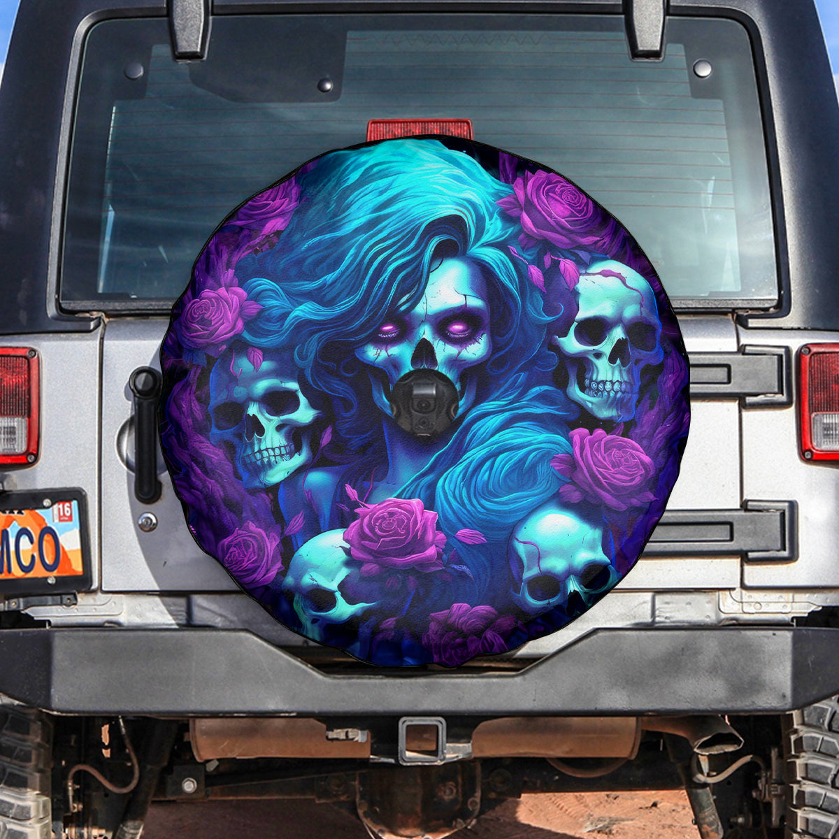 Rose Skull Spare Tire Cover I'm Never Alone My Demon Are With Me 24/7 - Wonder Print Shop