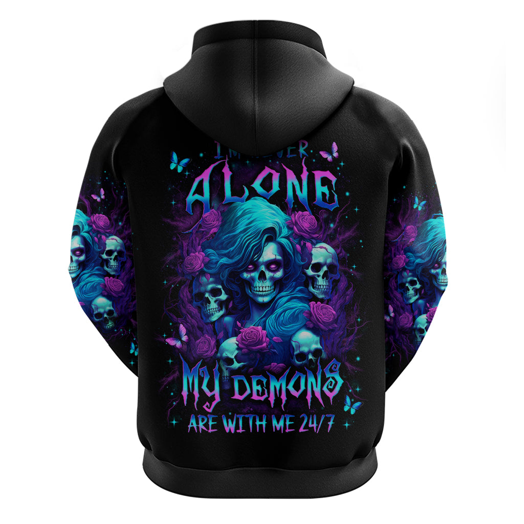 Rose Skull Zip Hoodie I'm Never Alone My Demon Are With Me 24/7 - Wonder Print Shop