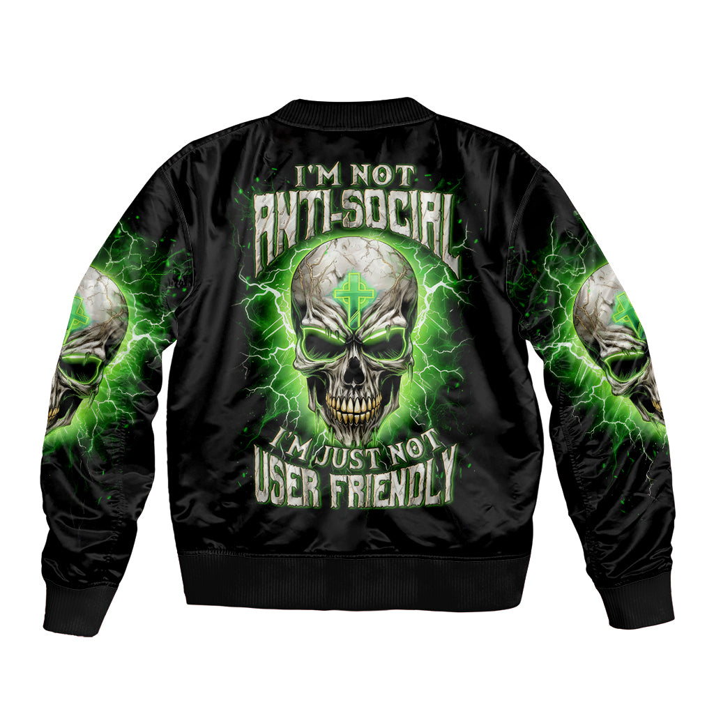 Thunder Skull Bomber Jacket I'm Not Anti-Social I Must Not User Friendly - Wonder Print Shop