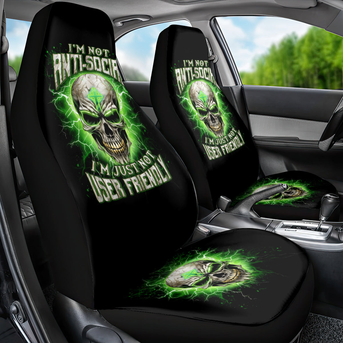 Thunder Skull Car Seat Cover I'm Not Anti-Social I Must Not User Friendly - Wonder Print Shop