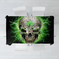 Black tablecloth with green lightning skull graphic, rectangular fabric cover