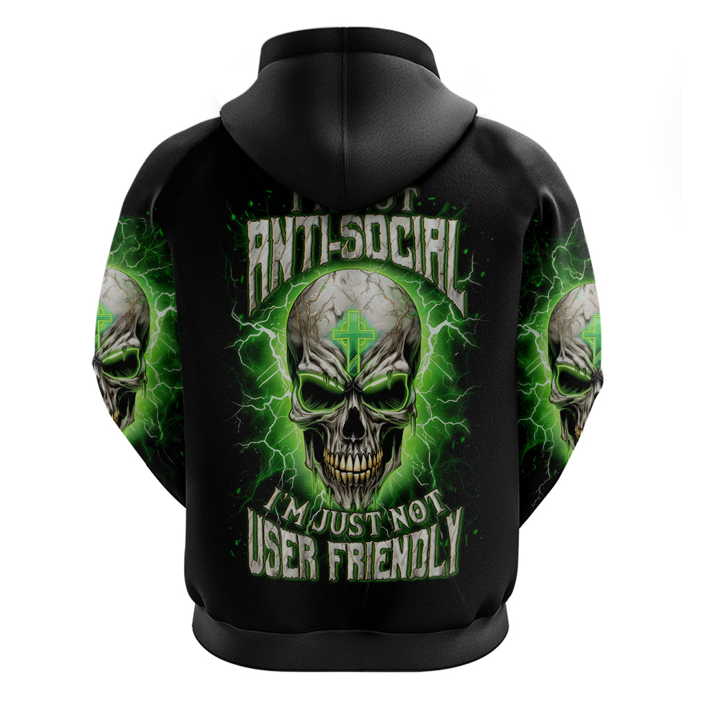 Thunder Skull Zip Hoodie I'm Not Anti-Social I Must Not User Friendly - Wonder Print Shop