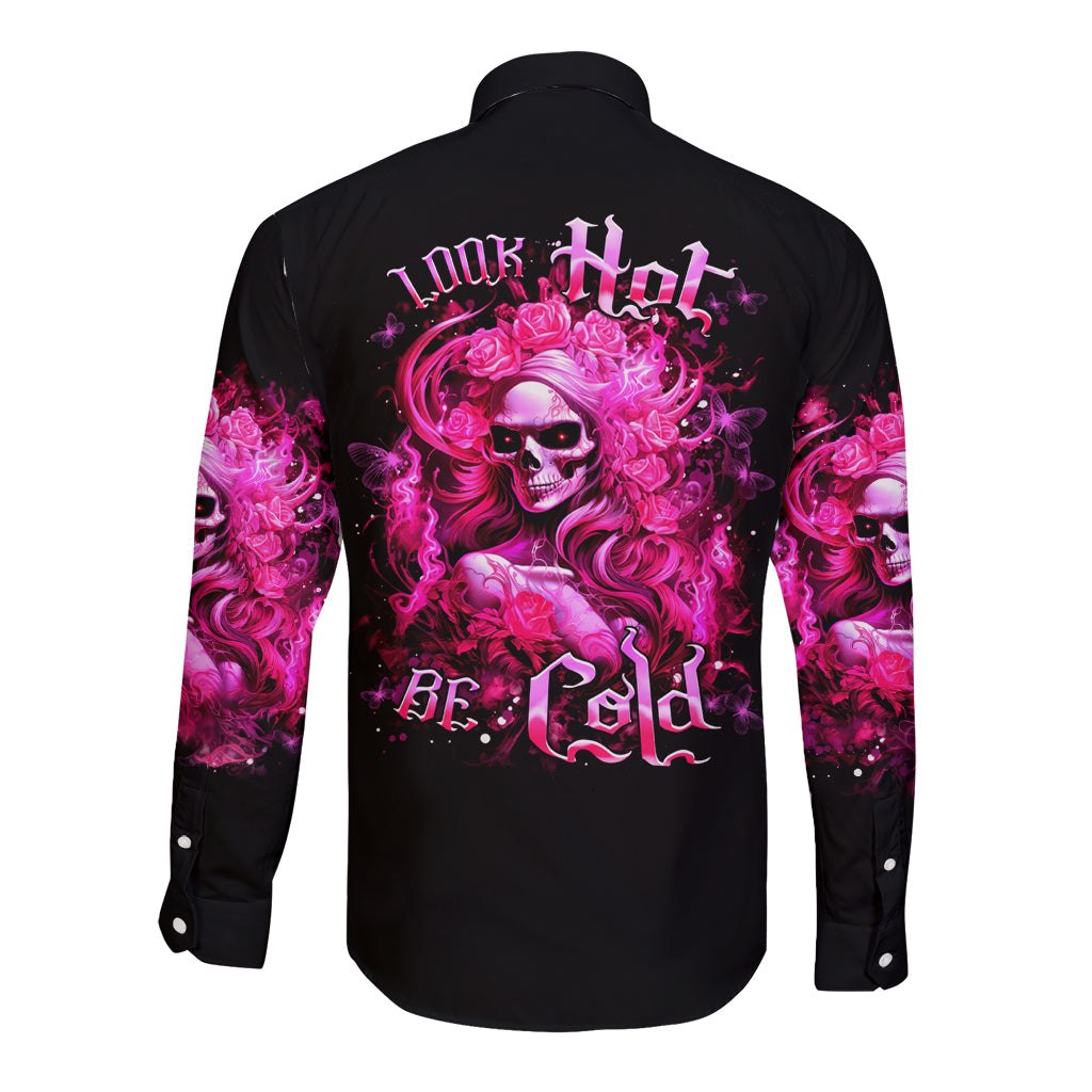 Skull Lady Long Sleeve Button Shirt Look Hot Be Cold - Wonder Print Shop