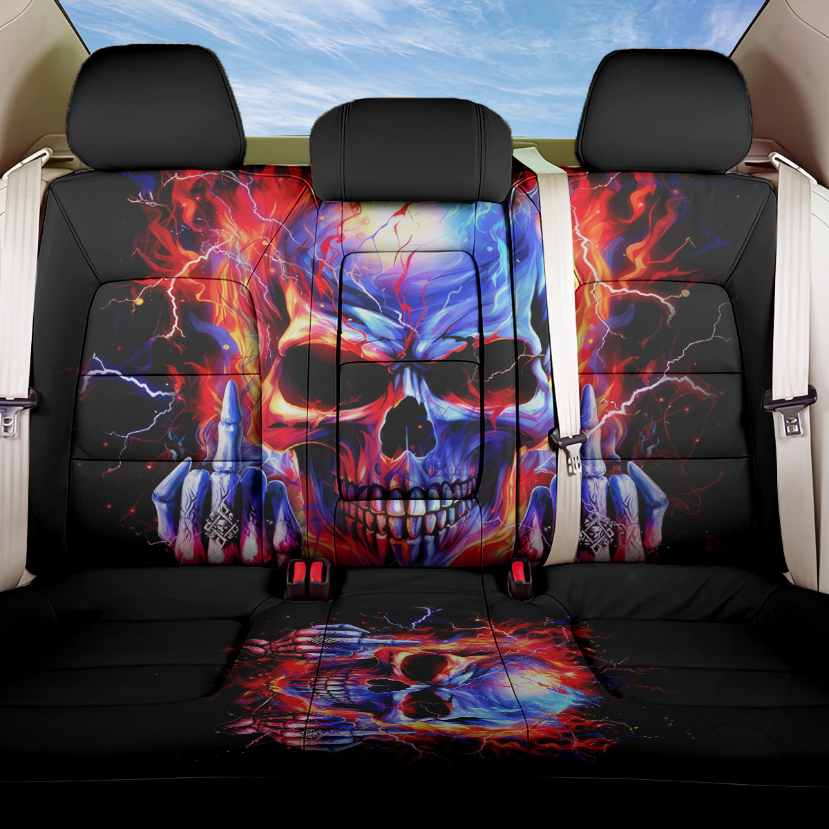 Flame Skull Back Car Seat Cover My Give A Fuck Is Broken But My Go Fuck Yourself Is Fully Functional - Wonder Print Shop