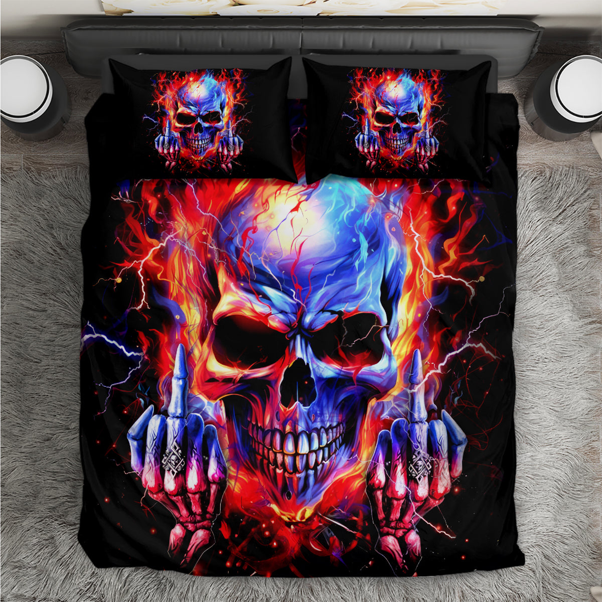 Flame Skull Bedding Set My Give A Fuck Is Broken But My Go Fuck Yourself Is Fully Functional - Wonder Print Shop