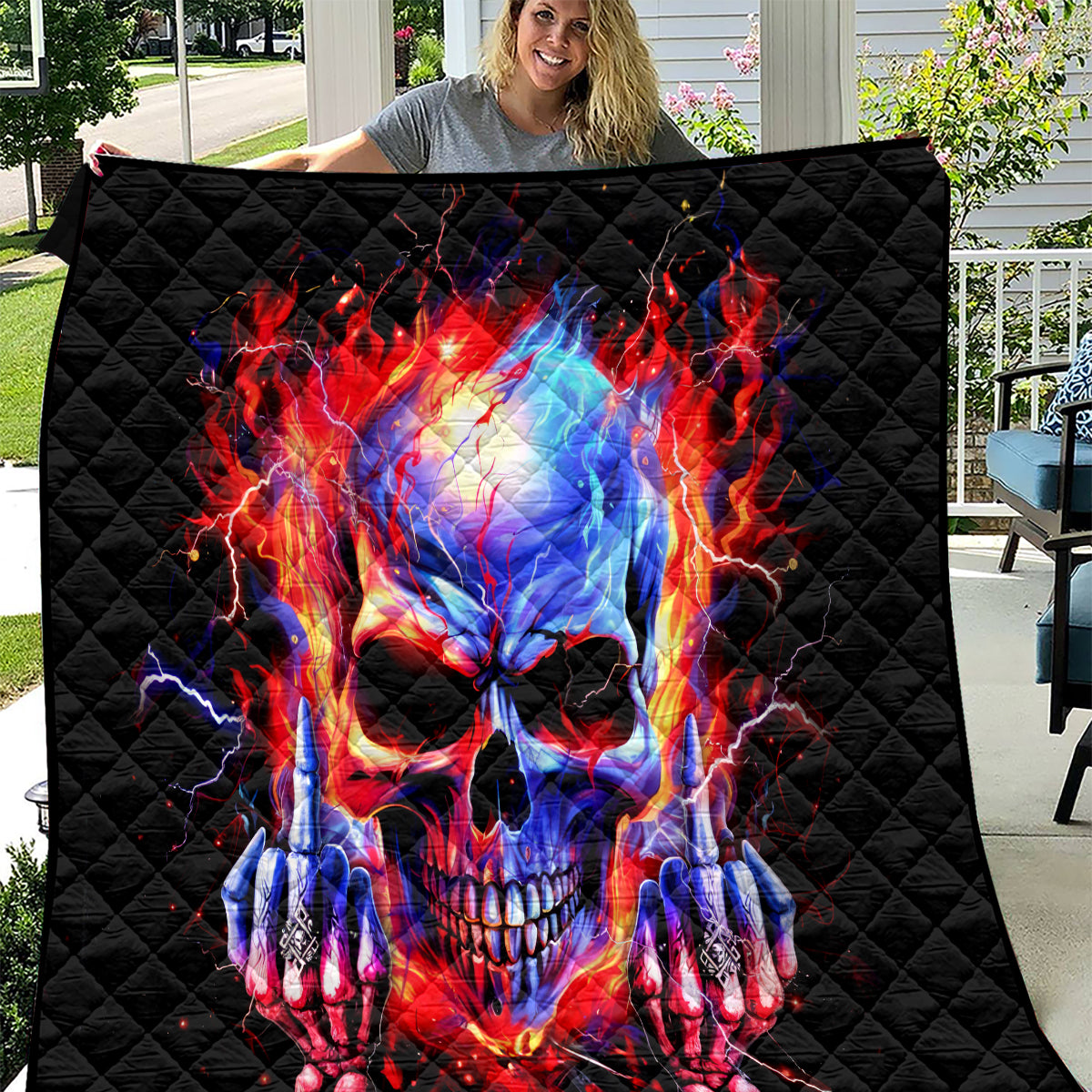 Flame Skull Quilt My Give A Fuck Is Broken But My Go Fuck Yourself Is Fully Functional DT01