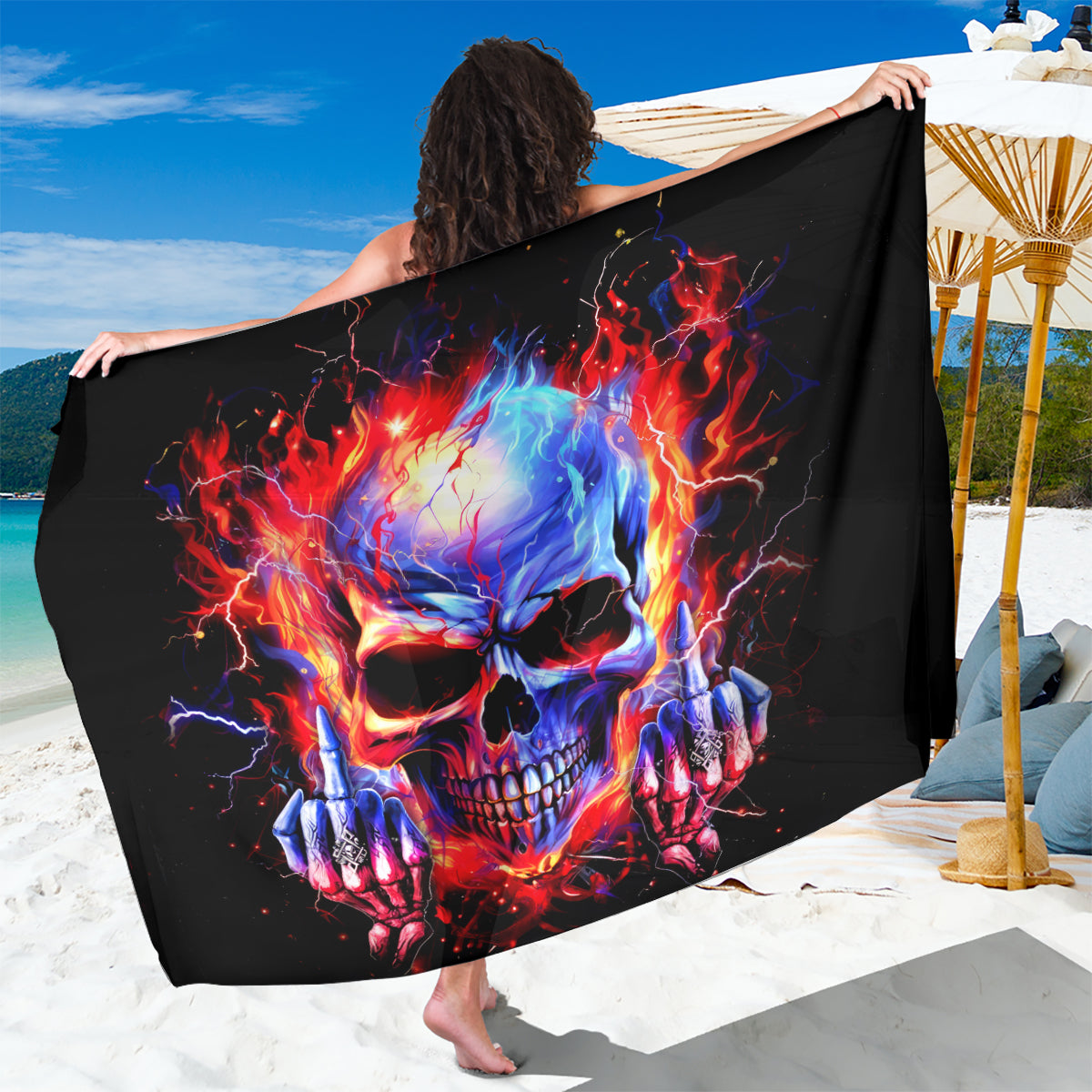 Flame Skull Sarong My Give A Fuck Is Broken But My Go Fuck Yourself Is Fully Functional - Wonder Print Shop