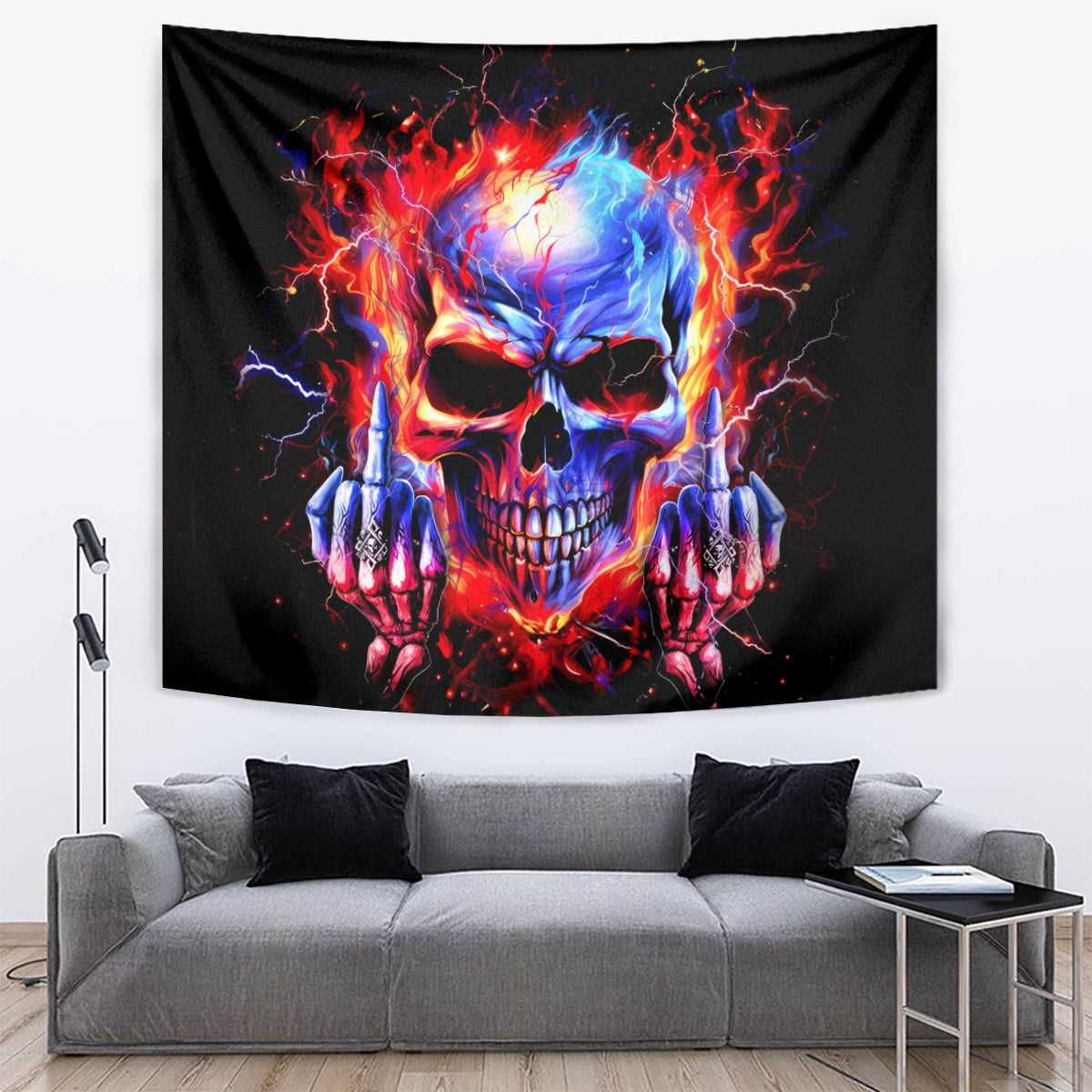 Flame Skull Tapestry My Give A Fuck Is Broken But My Go Fuck Yourself Is Fully Functional DT01