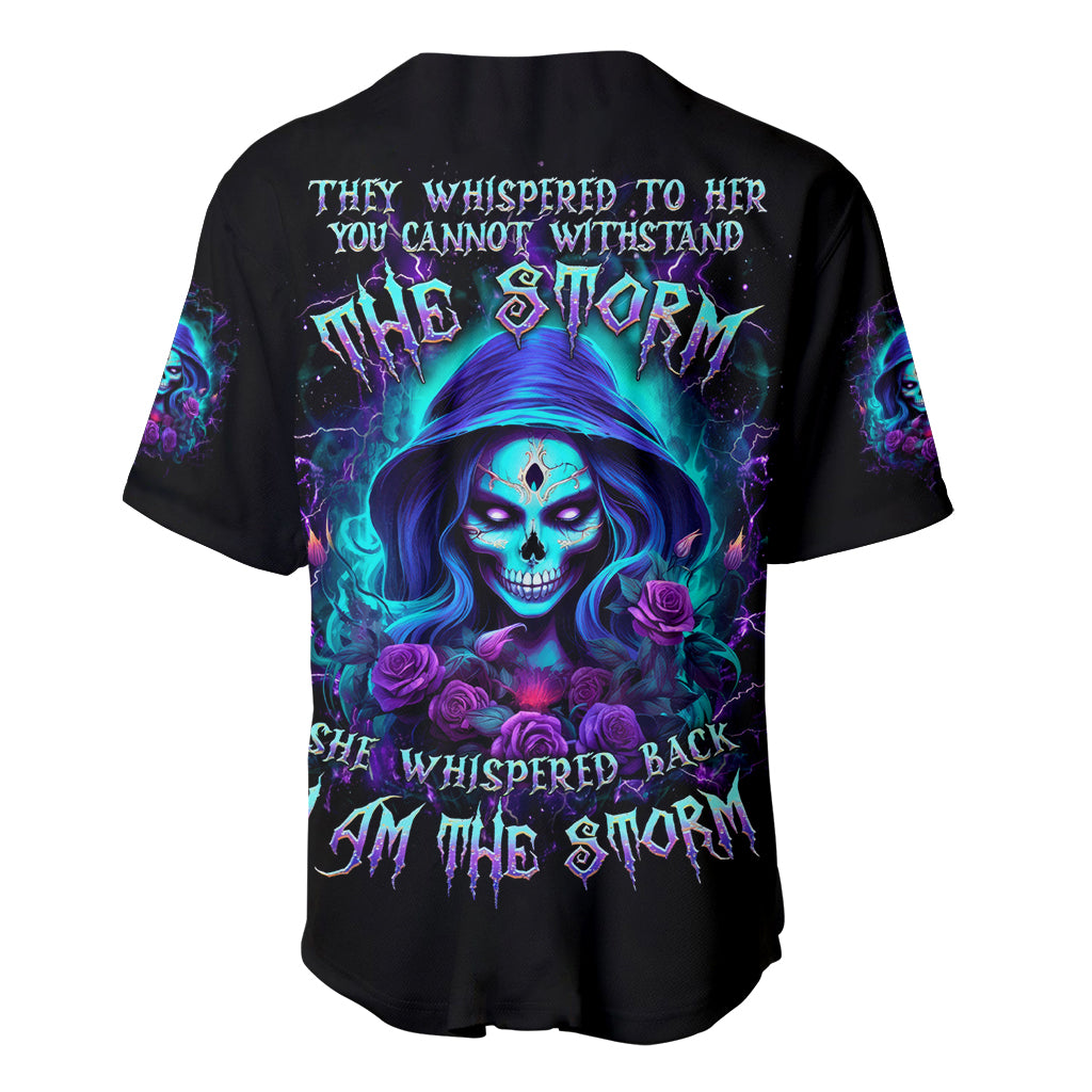 Skull Lady Baseball Jersey Rose Skull She Whispered Back Iam The Storm - Wonder Print Shop