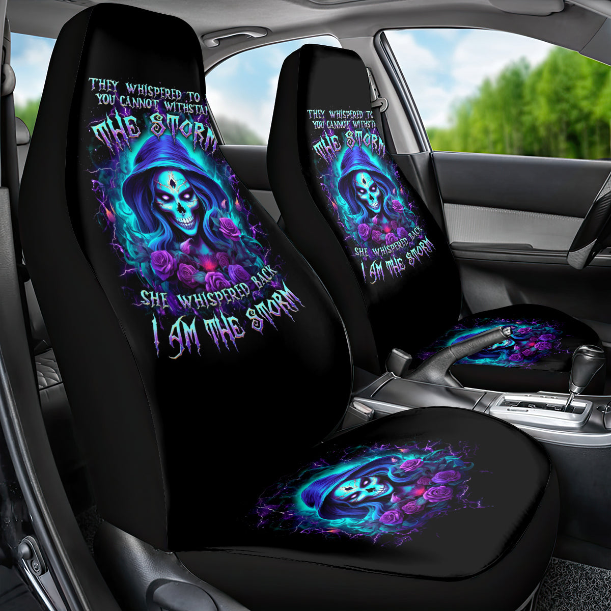 Skull Lady Car Seat Cover Rose Skull She Whispered Back Iam The Storm - Wonder Print Shop