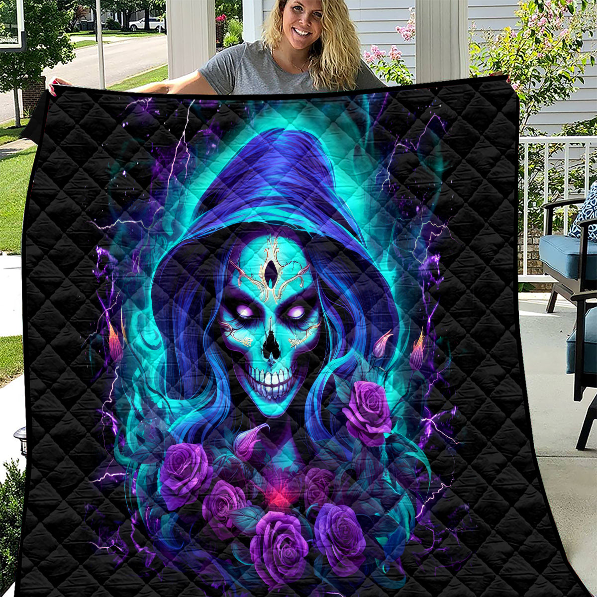 Skull Lady Quilt Rose Skull She Whispered Back Iam The Storm