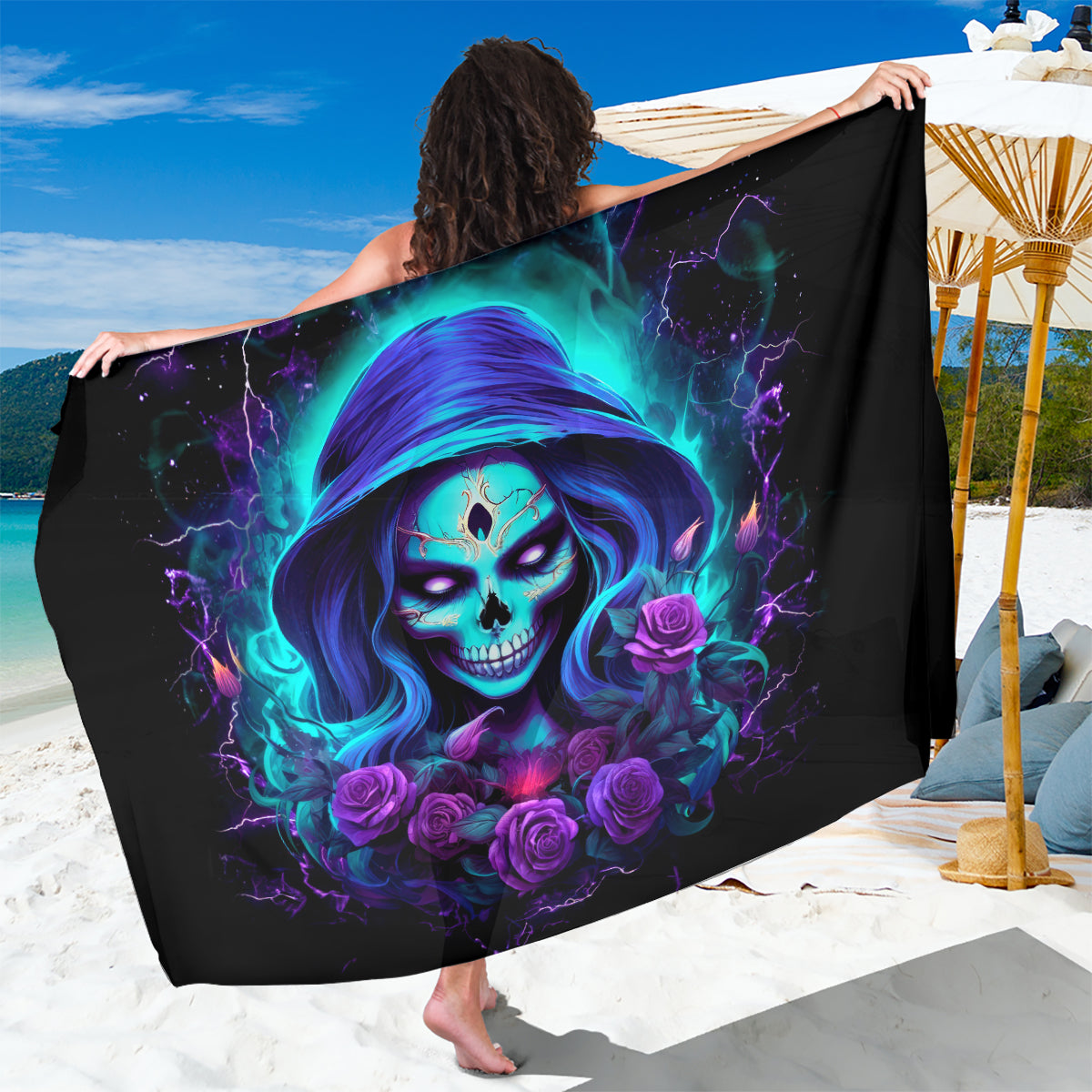 Skull Lady Sarong Rose Skull She Whispered Back Iam The Storm - Wonder Print Shop