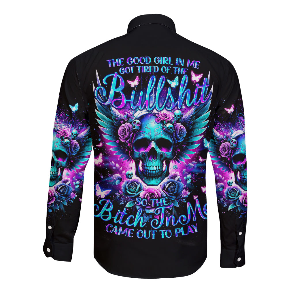 Skull Wings Long Sleeve Button Shirt So The Bitch In Me Came Out To Play - Wonder Print Shop