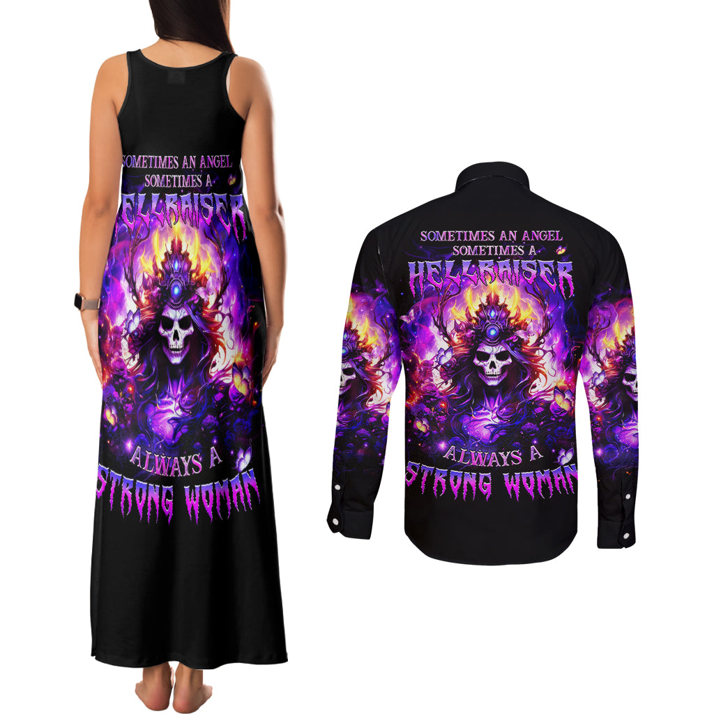 Queen Skull Couples Matching Tank Maxi Dress and Long Sleeve Button Shirt Sometimes An Angel Somethimes Hellraiser Always A Strong Woman - Wonder Print Shop