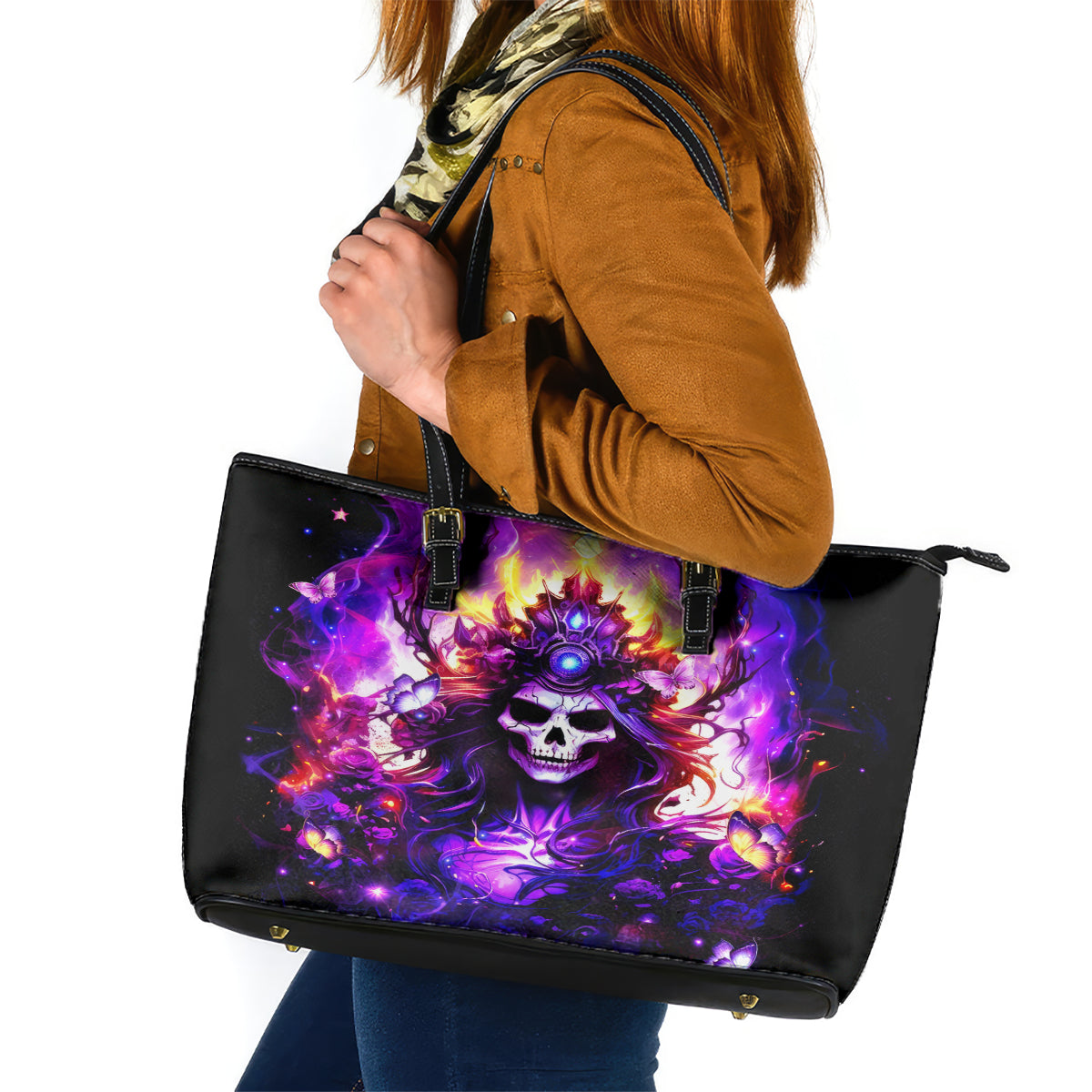 Queen Skull Leather Tote Bag Sometimes An Angel Somethimes Hellraiser Always A Strong Woman - Wonder Print Shop