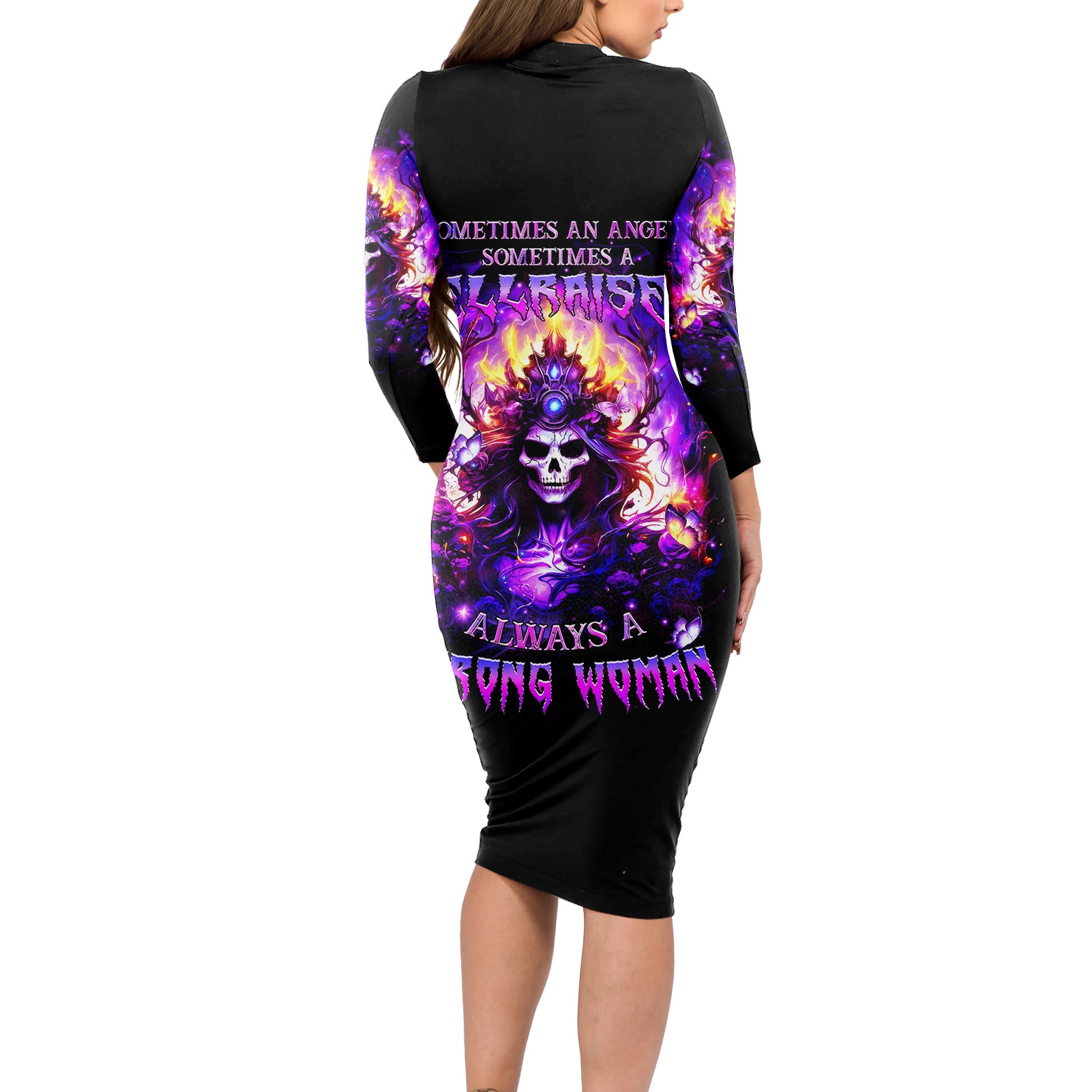 Queen Skull Long Sleeve Bodycon Dress Sometimes An Angel Somethimes Hellraiser Always A Strong Woman - Wonder Print Shop