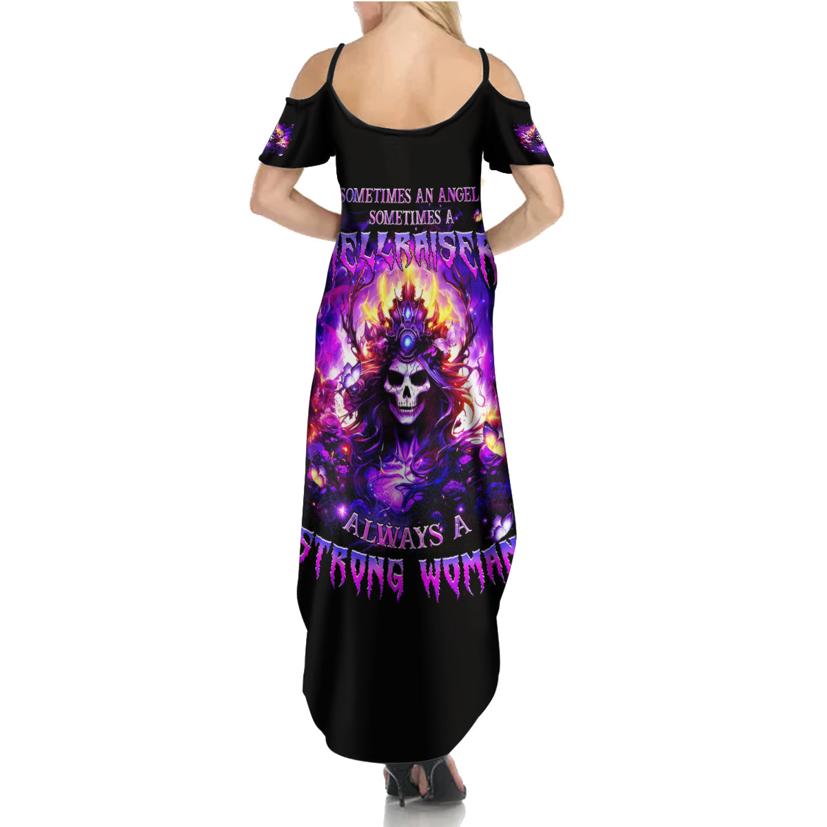 Queen Skull Summer Maxi Dress Sometimes An Angel Somethimes Hellraiser Always A Strong Woman - Wonder Print Shop