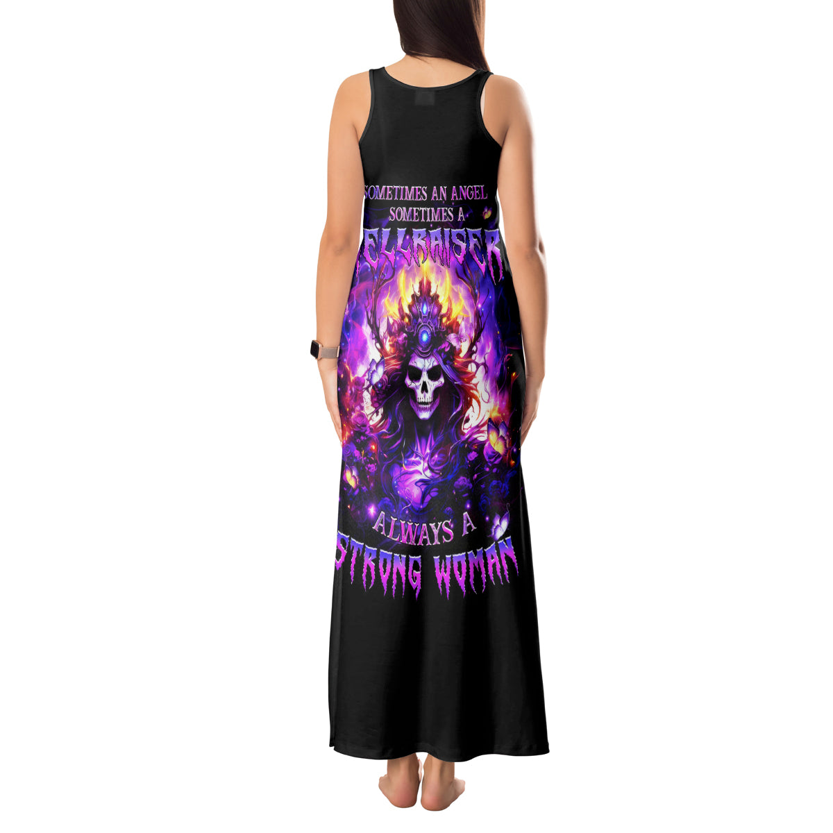 Queen Skull Tank Maxi Dress Sometimes An Angel Somethimes Hellraiser Always A Strong Woman - Wonder Print Shop