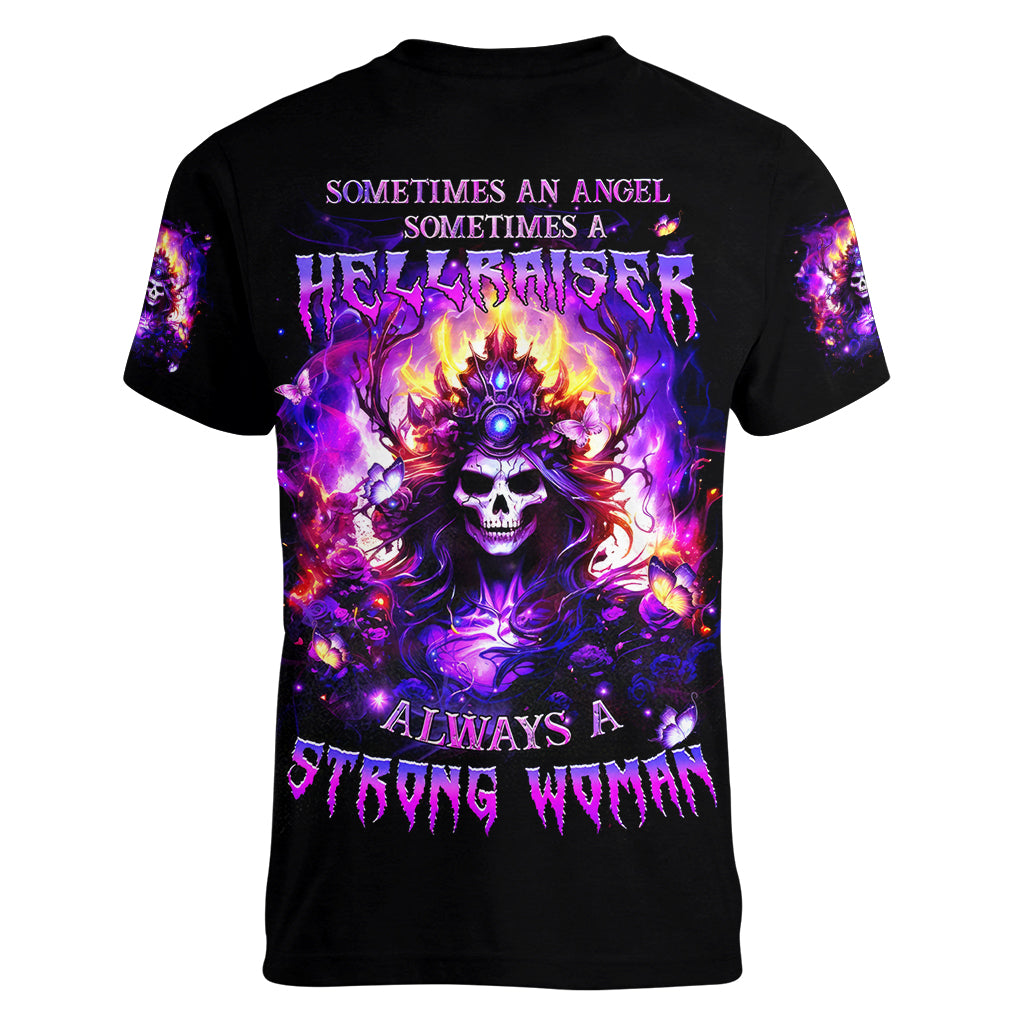 Queen Skull Women V Neck T Shirt Sometimes An Angel Somethimes Hellraiser Always A Strong Woman - Wonder Print Shop