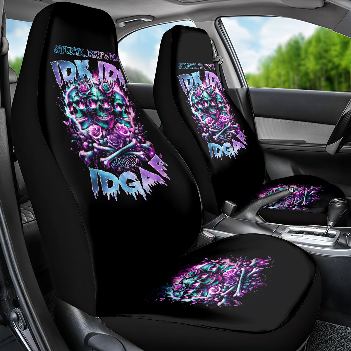 Rose Skull Car Seat Cover Stuck Between IDK IDC And IDGAF - Wonder Print Shop