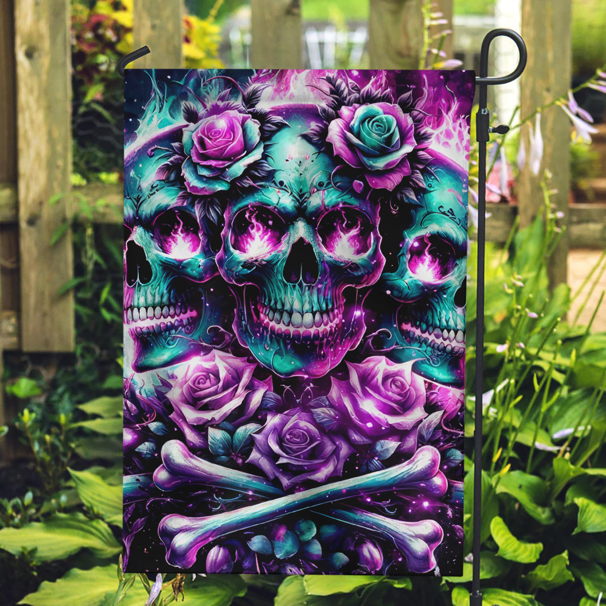 Rose Skull Garden Flag Stuck Between IDK IDC And IDGAF - Wonder Print Shop