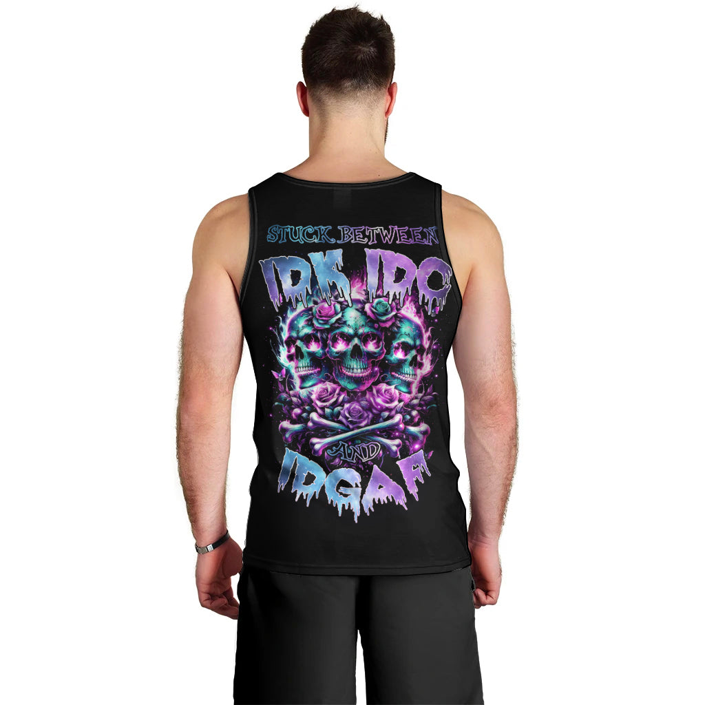 Rose Skull Men Tank Top Stuck Between IDK IDC And IDGAF - Wonder Print Shop