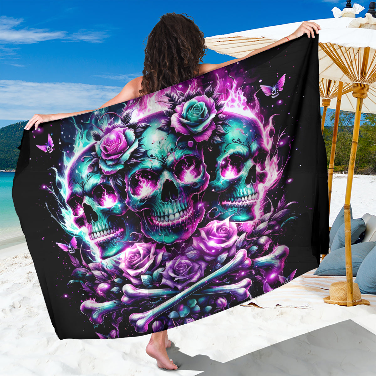 Rose Skull Sarong Stuck Between IDK IDC And IDGAF - Wonder Print Shop