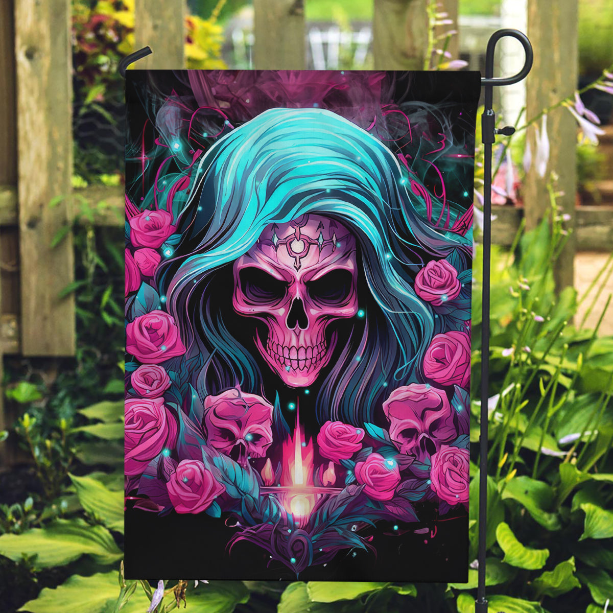 Lady Skull Garden Flag The Good Girl In Me Got Tired Of The Bullshit - Wonder Print Shop