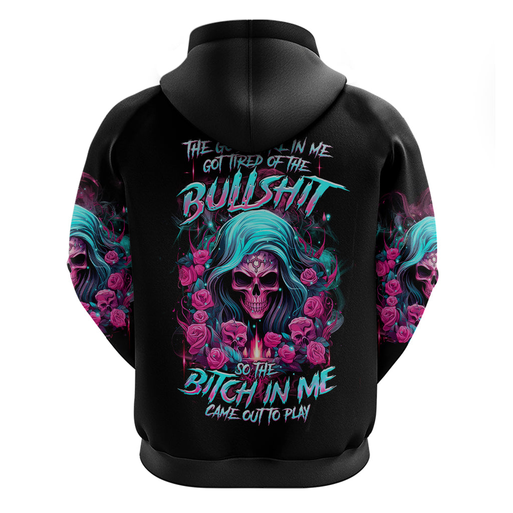 Lady Skull Zip Hoodie The Good Girl In Me Got Tired Of The Bullshit - Wonder Print Shop