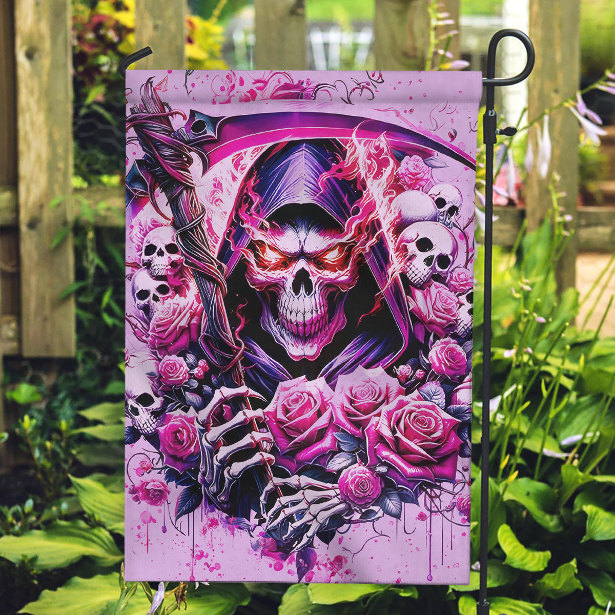 Reaper Skull Garden Flag Warning This Tattooed Girl Doesn't Play Well With Stupid People - Wonder Print Shop