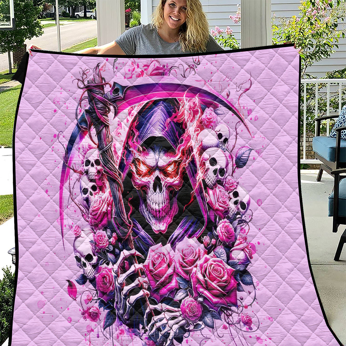 Reaper Skull Quilt Warning This Tattooed Girl Doesn't Play Well With Stupid People