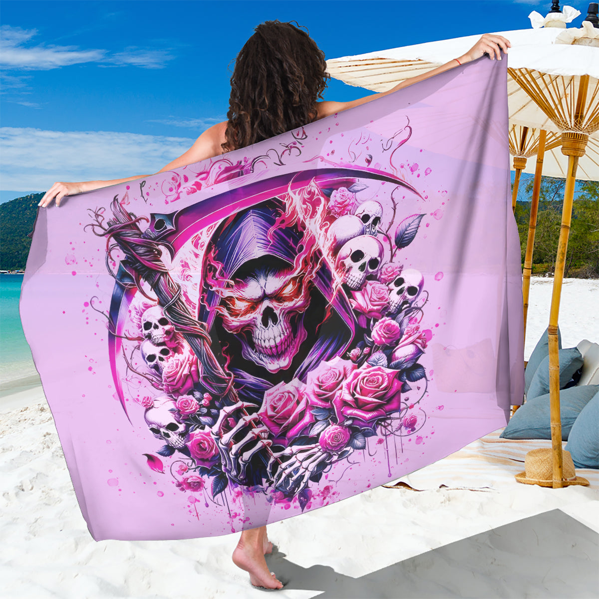 Reaper Skull Sarong Warning This Tattooed Girl Doesn't Play Well With Stupid People - Wonder Print Shop