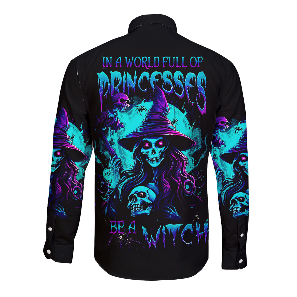 Witch Skull Long Sleeve Button Shirt In A World Full Of Princess Be A Witch - Wonder Print Shop