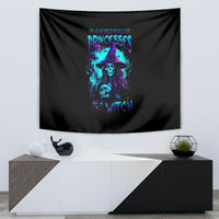 Black witch skull tapestry wall hanging with glowing blue-purple wizard graphic