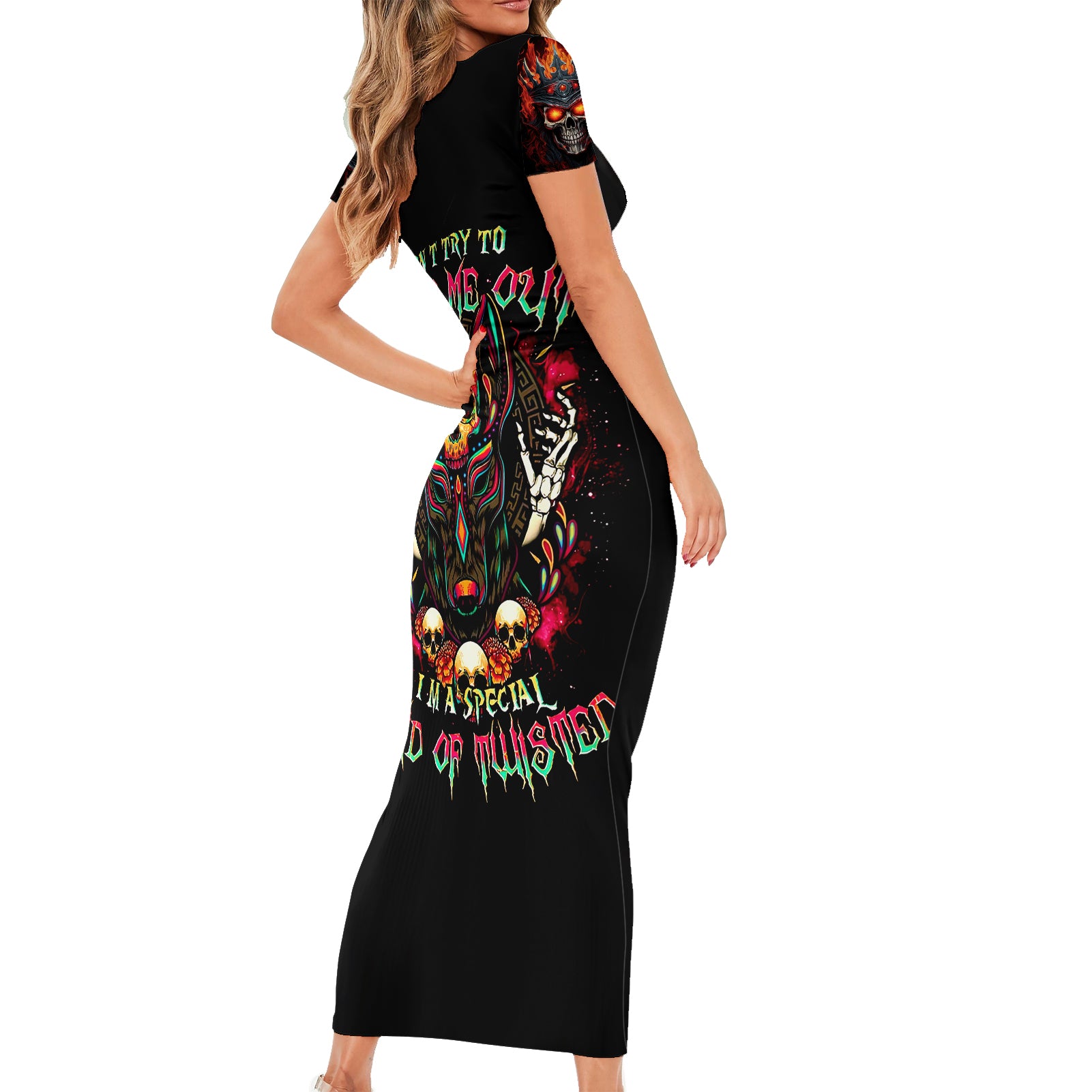 King Skull Short Sleeve Bodycon Dress Don't Make Me Mad Then Tell Me To Calm Down - Wonder Print Shop