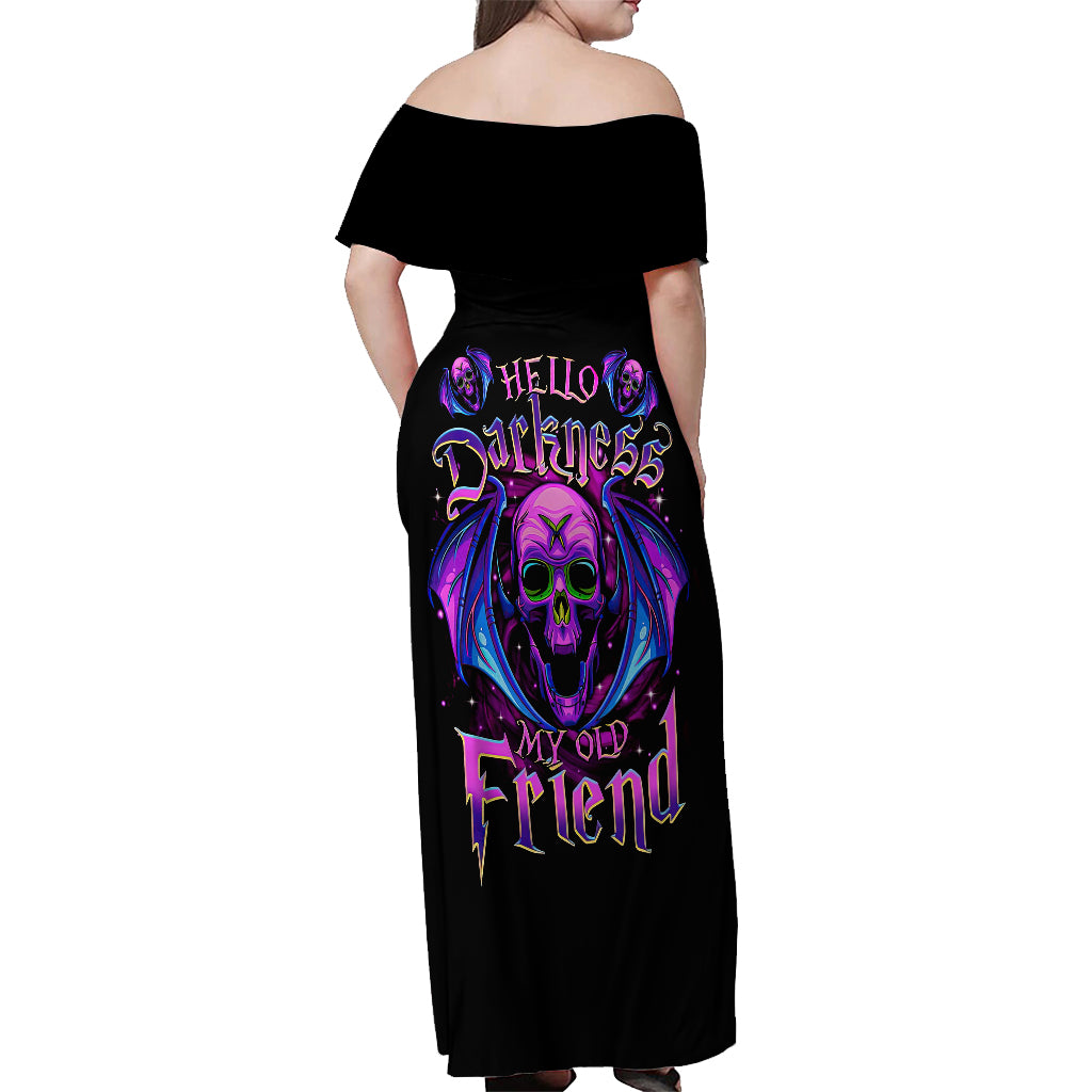 Bat Skull Off Shoulder Maxi Dress Bat Skull Hello Darkness My Old Friend - Wonder Print Shop