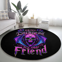 Black round carpet rug with purple skull artwork and bold 'FFiend' text